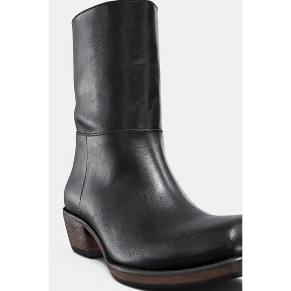 ZARA LEATHER COWBOY ANKLE BOOTS - Picture 9 of 9
